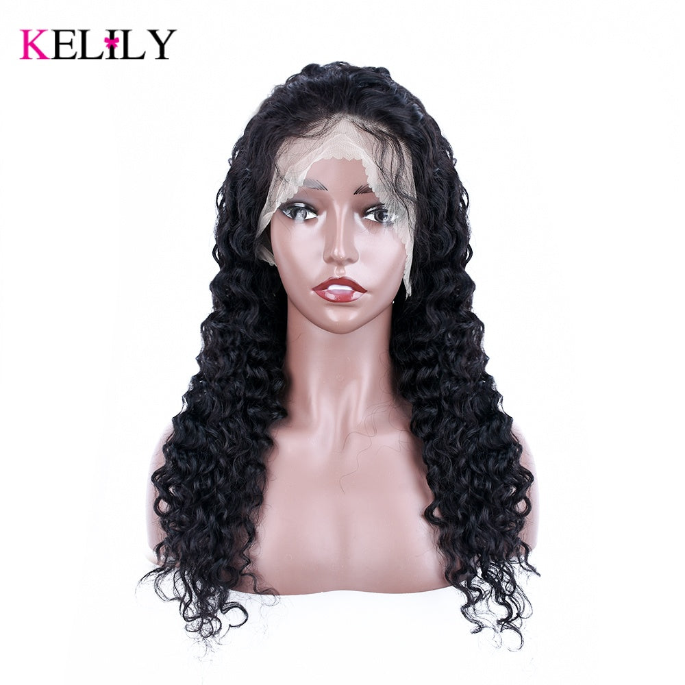 Kelily Deep wave 13x4 HD Lace Hair Wig Curly Black Wigs Natural Wave Style Wig