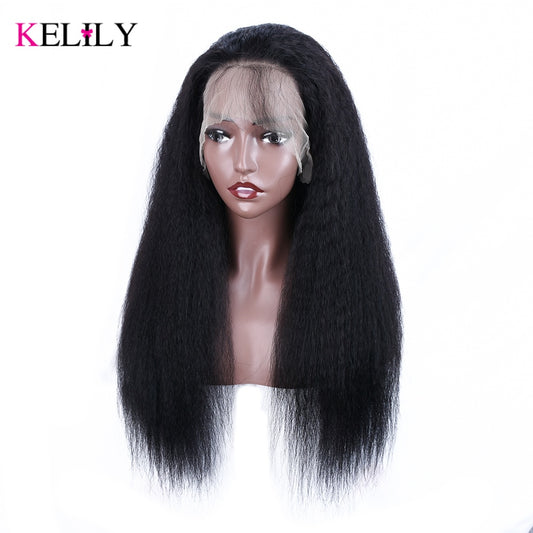 13x4 HD Lace Frontal Wig Kinky Straight Virgin Hair Unprocessed Human Hair Wigs Natural Black