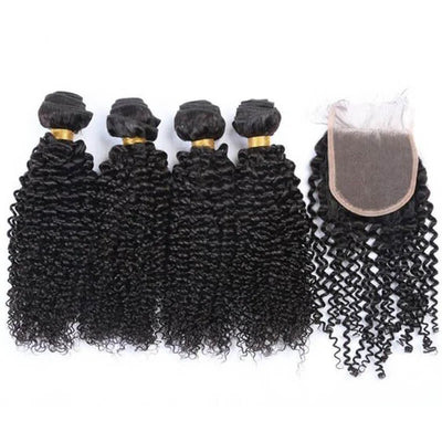 Kelily 10A Brazilian Curly Weave Human Hair 4 Bundles with Lace Closure 10A Unprocessed Virgin Hair