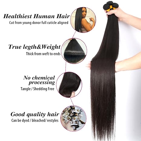 Kelily Hair 10A Grade Straight Virgin Hair 3Bundles With Frontal 100% Human Hair Extension Natural Black