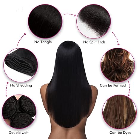 Kelily Hair 10A Grade Straight Virgin Hair 3Bundles With Frontal 100% Human Hair Extension Natural Black