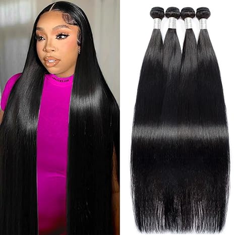 Kelily Straight 4Bundles With Lace Closure 8A Grade 100% Human Hair Natural Black