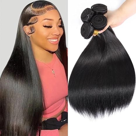 Kelily Brazilian Straight Virgin Hair 4 Bundles 10A Grade Unprocessed 100% Human Hair Weave Natural Black Color