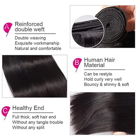 Kelily Hair 10A Grade Straight Virgin Hair 3Bundles With Frontal 100% Human Hair Extension Natural Black