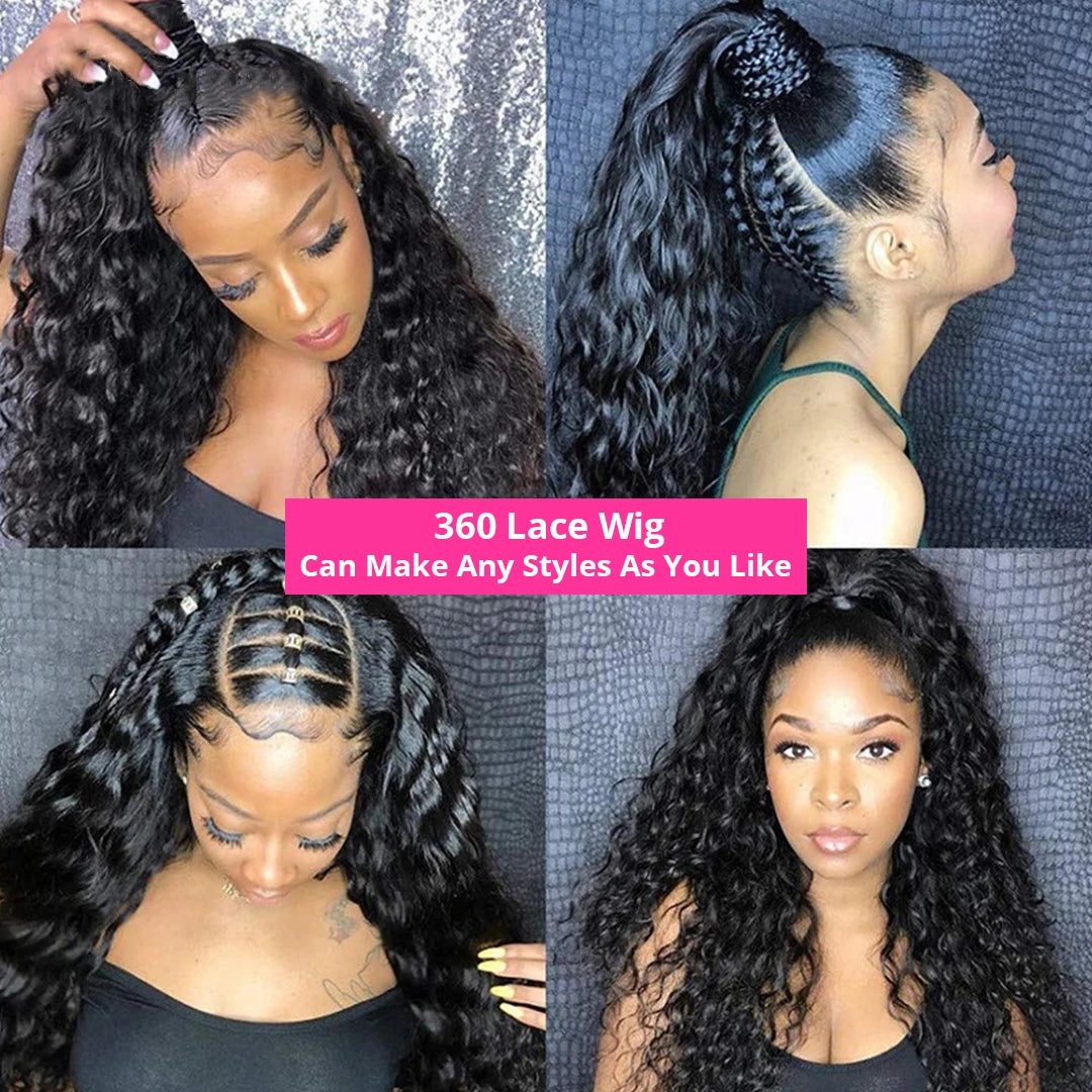 kelily Hair Loose Deep Wave 360 Lace Frontal Wig Unprocessed Human Virgin Hair 1Piece Natural Black