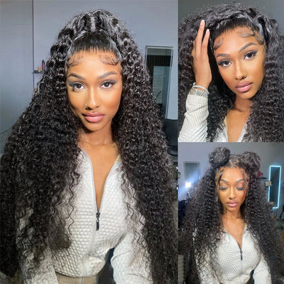 kelily Hair Loose Deep Wave 360 Lace Frontal Wig Unprocessed Human Virgin Hair 1Piece Natural Black