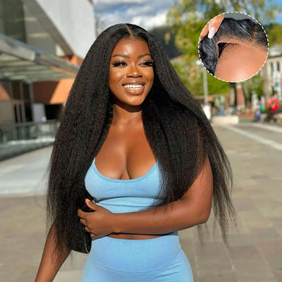 Kelily 13x4 HD Lace Frontal Wig Kinky Straight Virgin Hair Unprocessed Human Hair Natural Black