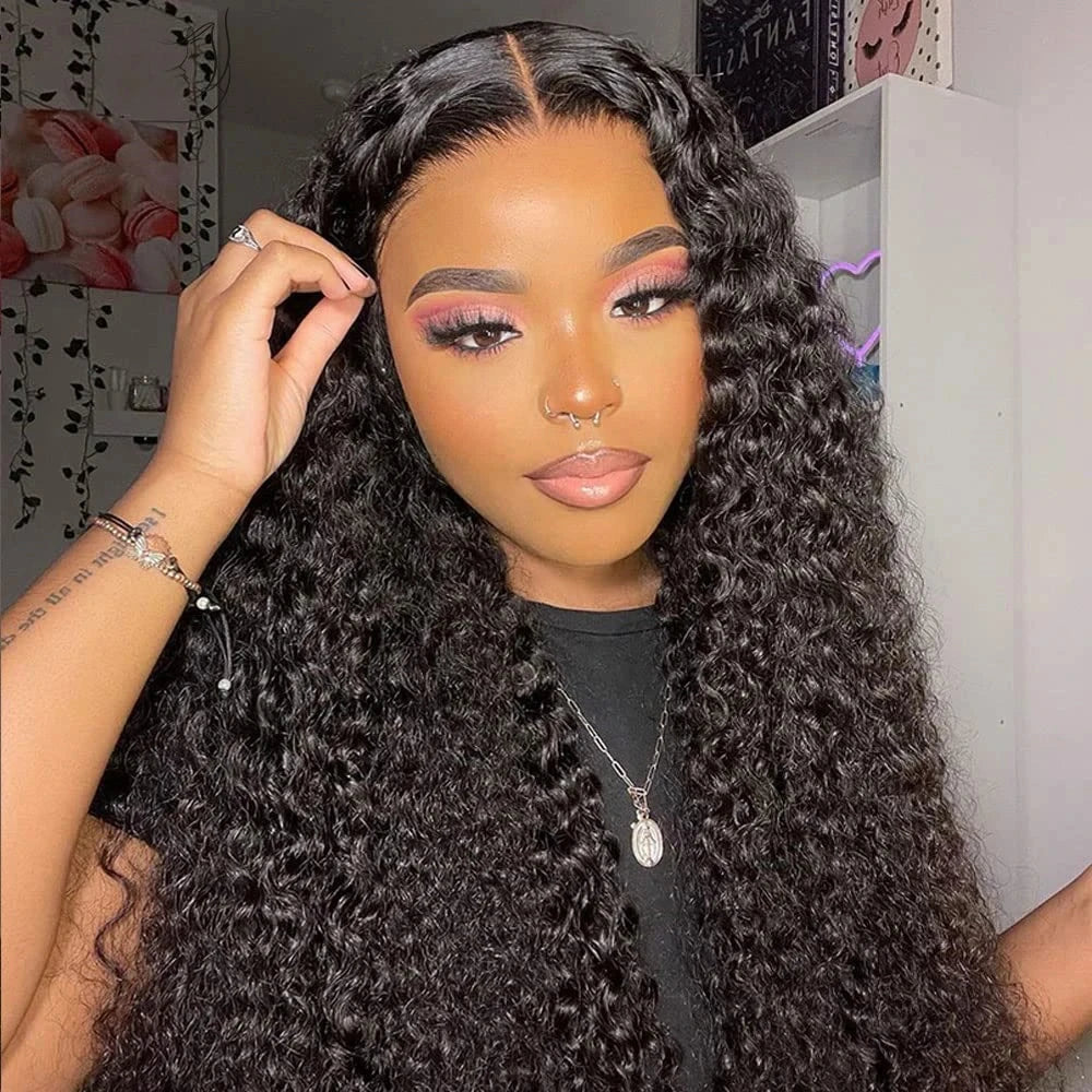 Kelily Jerry Curly Undetectable HD Lace Closure Wig Glueless Virgin Hair Natural Black