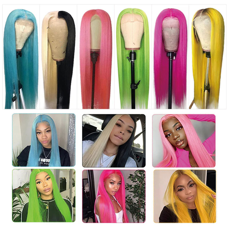 Pink Wig 13x4 5x5 4x4 Human Hair Lace Front Wig Virgin Straight Frontal Wig  Colored Human Hair Wigs