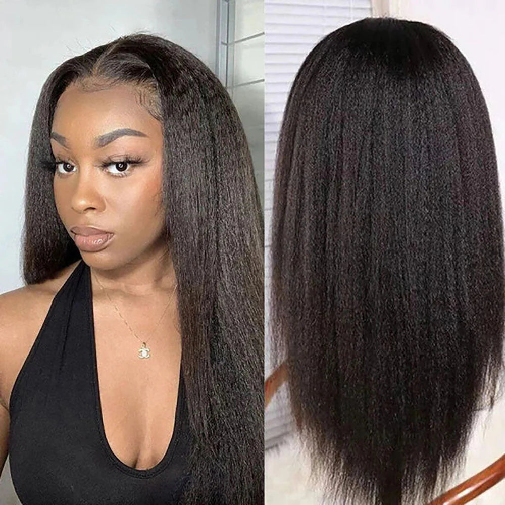 Kelily 13x4 HD Lace Frontal Wig Kinky Straight Virgin Hair Unprocessed Human Hair Natural Black