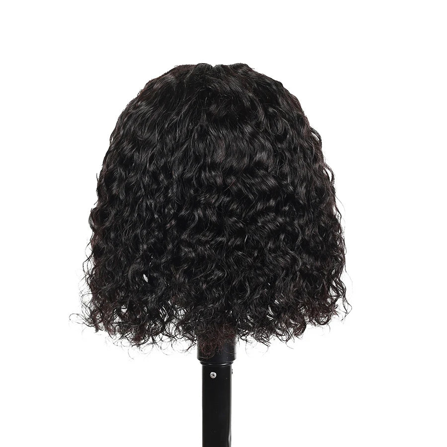 Bob Lace Wig Black Curly For Women Deep Water Curly Wave Human Hair Wigs 100% Remy Natural Hair Short Lace Frontal T Part Wig