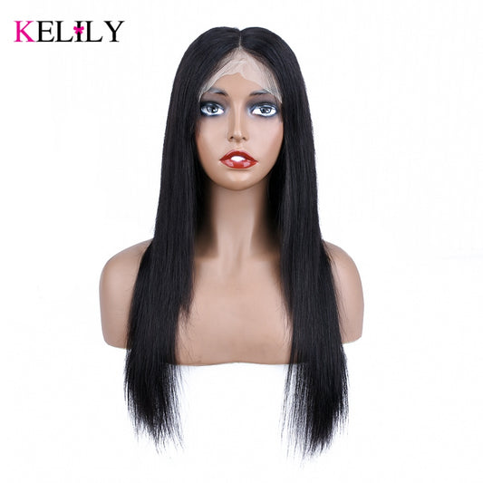 Transparent Lace Frontal Wig Bone Straight Lace Front Human Hair Wigs For Women  180 Density Peruvian