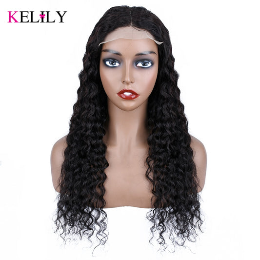 Transparent Lace Closure Wig Deep Curly Virgin Hair Unprocessed Human Hair Natural Black