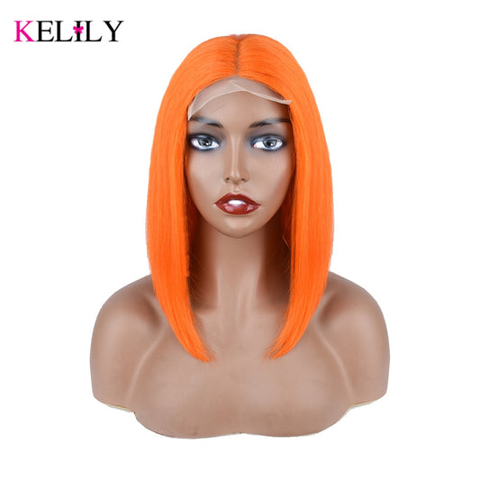 Lace Closure Wig Ginger Orange Color  Human Virgin Hair Pre Plucked With Natural Baby Hair