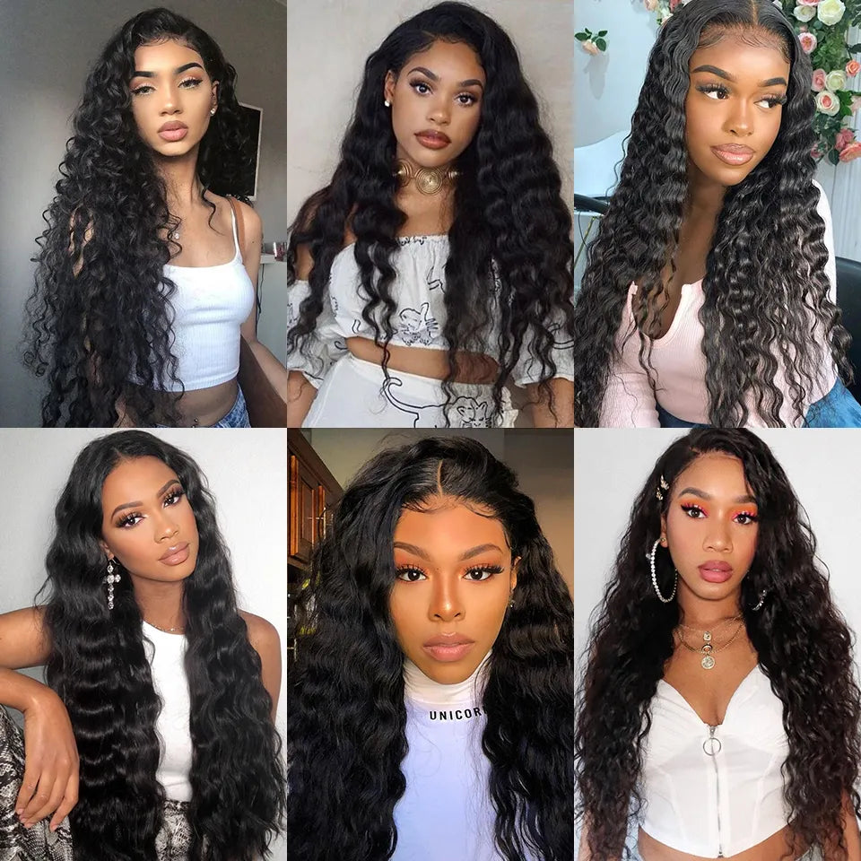 13x4 13x16 HD Transparent Frontal Wig Loose Deep Wave Lace Front Human Hair Wigs for Women Pre Plucked Wavey