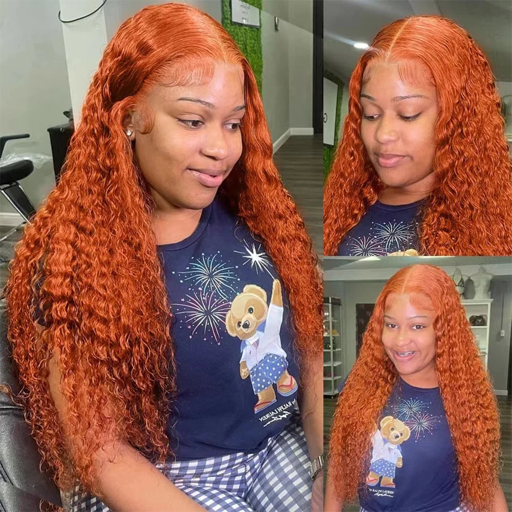 14-30 Inch Ginger Orange 13x6 Curly Lace Front Wigs Deep Curly Human Hair Wigs 13x4 HD Transparent Deep Wave Lace Frontal Wigs