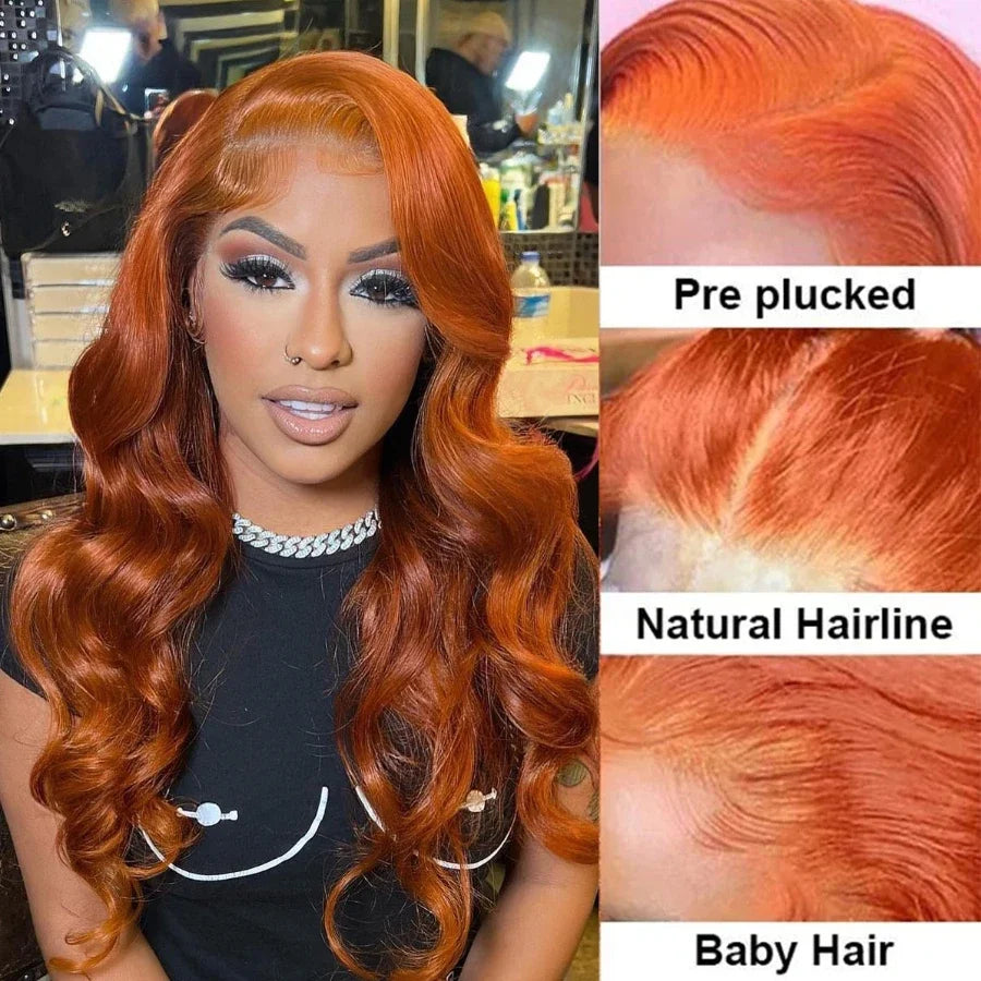 13x4 Body Wave Colored Orange Ginger Transparent Human Hair Wigs On Sale 13x6 HD Brazilian Lace Frontal Wig For Women