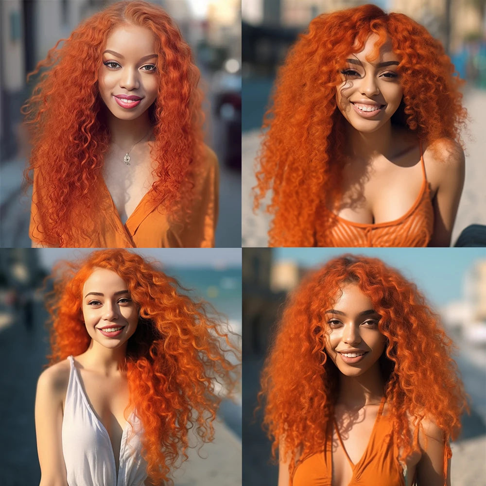 14-30 Inch Ginger Orange 13x6 Curly Lace Front Wigs Deep Curly Human Hair Wigs 13x4 HD Transparent Deep Wave Lace Frontal Wigs