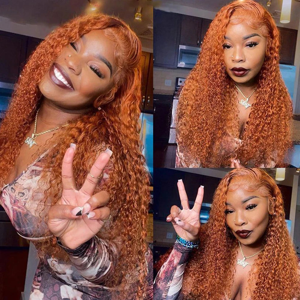 14-30 Inch Ginger Orange 13x6 Curly Lace Front Wigs Deep Curly Human Hair Wigs 13x4 HD Transparent Deep Wave Lace Frontal Wigs