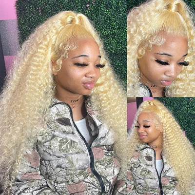 13x4 13x6 Deep Wave 613 Honey Blonde Curly Transparent Lace Frontal Wigs