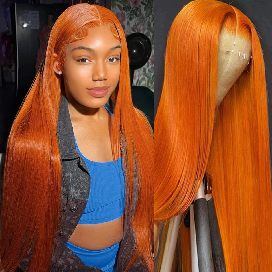 Kelily 4×4 5x5 Lace Closure Wig Ginger Orange Color Straight Human Virgin Hair Pre Plucked With Natural Baby Hair