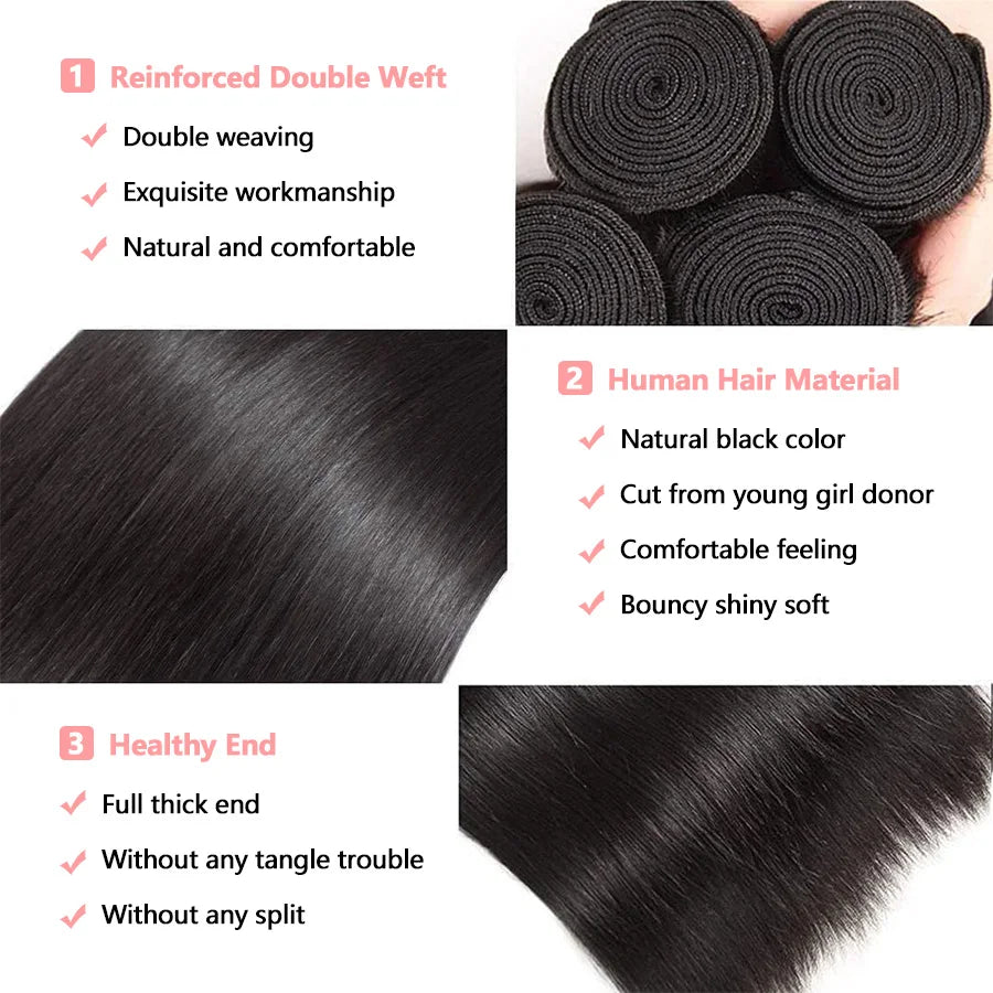 Kelily Hair 8A Grade Straight Virgin Hair 3Bundles Double Machine Weft 100% Virgin Human Hair