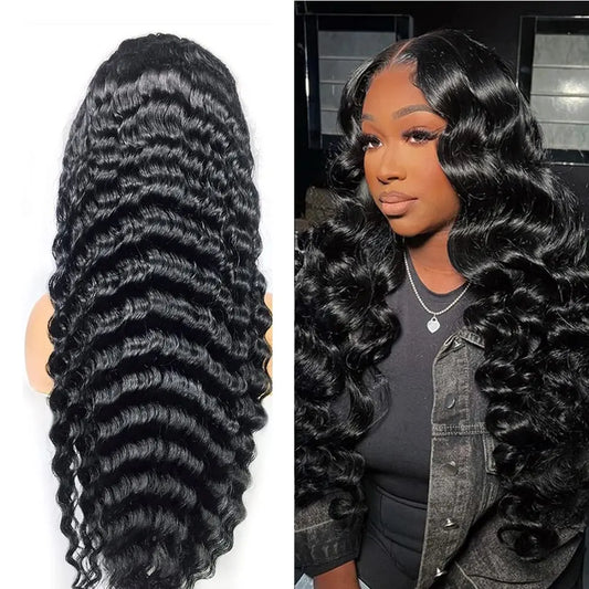 13x4 13x16 HD Transparent Frontal Wig Loose Deep Wave Lace Front Human Hair Wigs for Women Pre Plucked Wavey