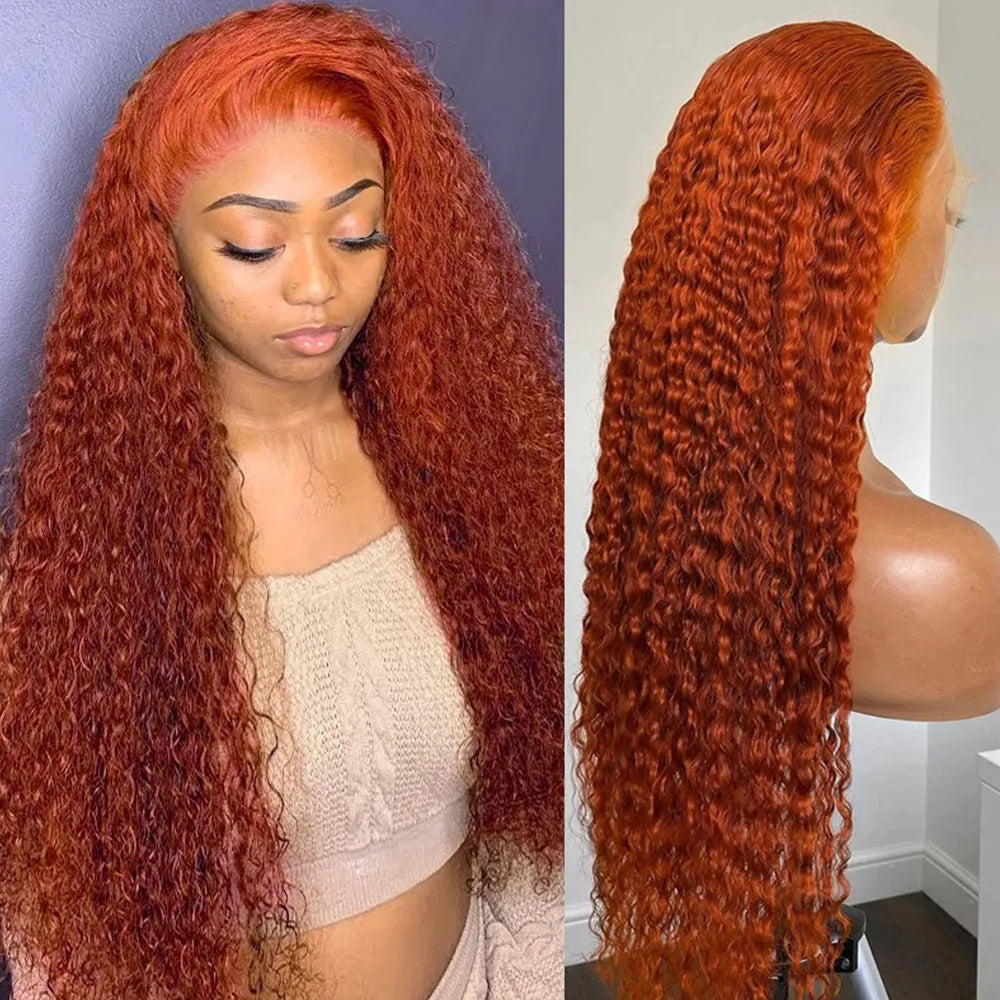 14-30 Inch Ginger Orange 13x6 Curly Lace Front Wigs Deep Curly Human Hair Wigs 13x4 HD Transparent Deep Wave Lace Frontal Wigs