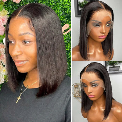 Kelily Glueless Straight Bob Wig Human Hair  Brazilian Pre Plucked T Part Short Wigs 4x4 Closure Bob Hair Wig