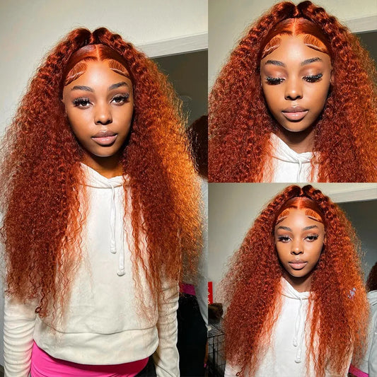 14-30 Inch Ginger Orange 13x6 Curly Lace Front Wigs Deep Curly Human Hair Wigs 13x4 HD Transparent Deep Wave Lace Frontal Wigs