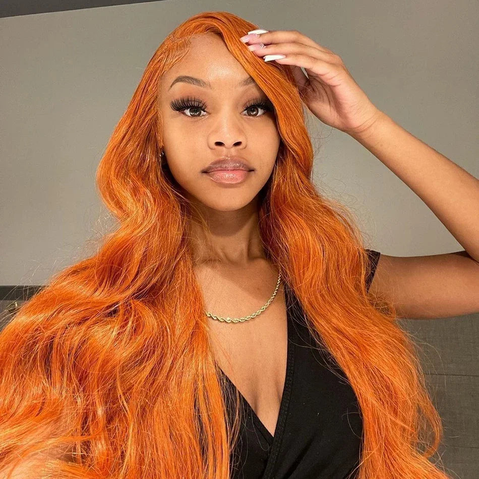 13x4 Body Wave Colored Orange Ginger Transparent Human Hair Wigs On Sale 13x6 HD Brazilian Lace Frontal Wig For Women