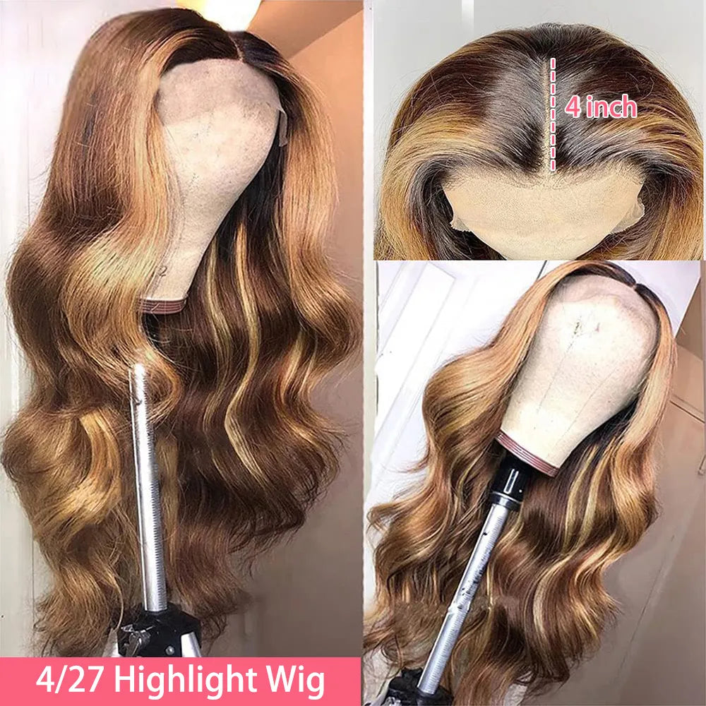 Kelily 13x4 13x6 Honey Blonde / Brown Piano 4/27# Body Wave Lace Front Wig Women's