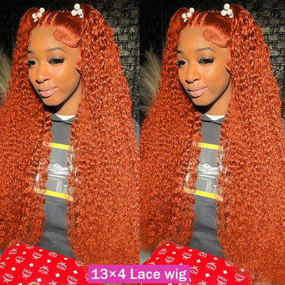 Hd Colored Ginger Orange Curly Lace Frontal Wig Deep Water Wave Lace Front Human Hair Wigs 30inch Brazilian Preplucked