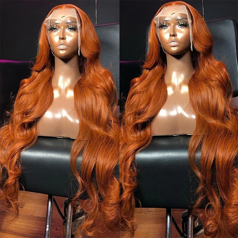 13x4 Body Wave Colored Orange Ginger Transparent Human Hair Wigs On Sale 13x6 HD Brazilian Lace Frontal Wig For Women