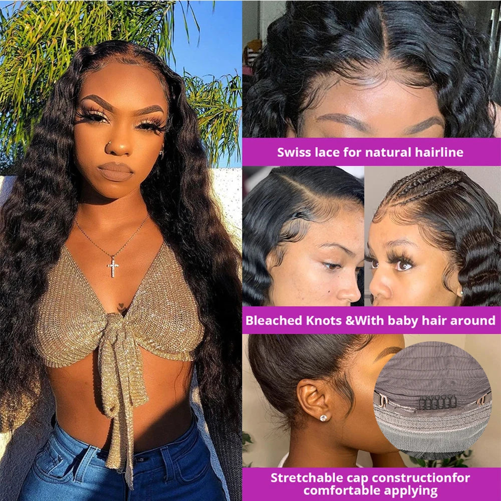 13x4 13x16 HD Transparent Frontal Wig Loose Deep Wave Lace Front Human Hair Wigs for Women Pre Plucked Wavey