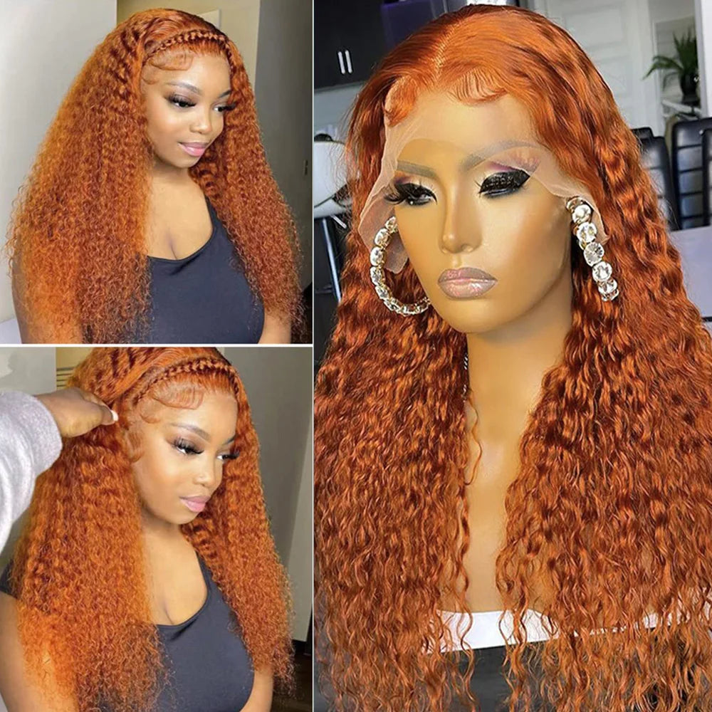 14-30 Inch Ginger Orange 13x6 Curly Lace Front Wigs Deep Curly Human Hair Wigs 13x4 HD Transparent Deep Wave Lace Frontal Wigs