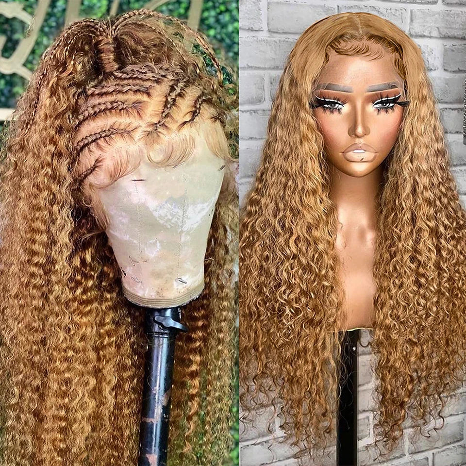 Kelily Brown And Honey Blonde Highlights 4/27# Highlight Water Wave Curly Lace Wig