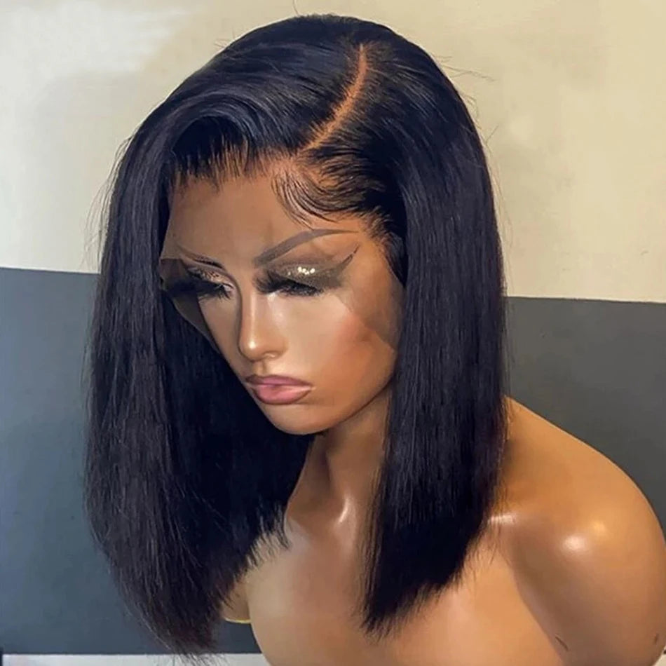 Kelily Glueless Straight Bob Wig Human Hair  Brazilian Pre Plucked T Part Short Wigs 4x4 Closure Bob Hair Wig