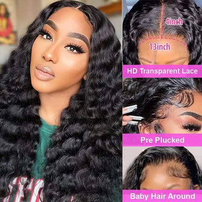 13x4 13x16 HD Transparent Frontal Wig Loose Deep Wave Lace Front Human Hair Wigs for Women Pre Plucked Wavey