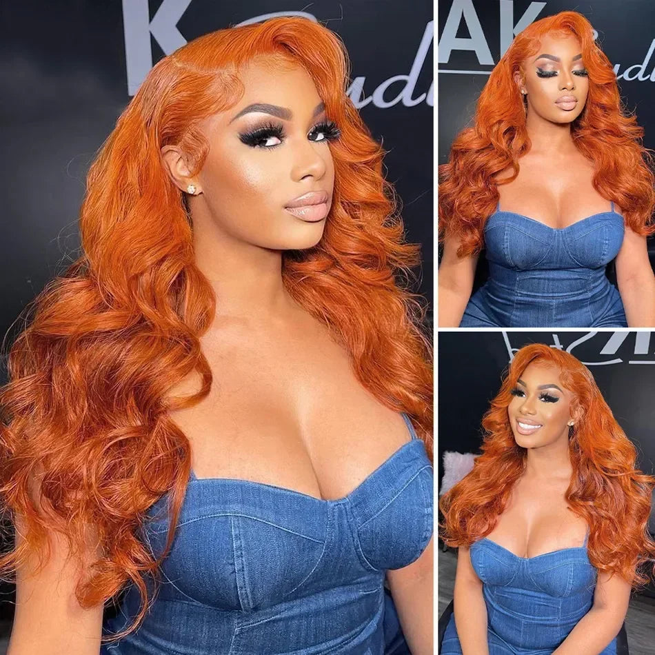 13x4 Body Wave Colored Orange Ginger Transparent Human Hair Wigs On Sale 13x6 HD Brazilian Lace Frontal Wig For Women