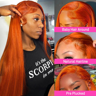 Kelily 4×4 5x5 Lace Closure Wig Ginger Orange Color Straight Human Virgin Hair Pre Plucked With Natural Baby Hair