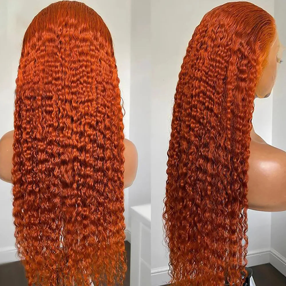 14-30 Inch Ginger Orange 13x6 Curly Lace Front Wigs Deep Curly Human Hair Wigs 13x4 HD Transparent Deep Wave Lace Frontal Wigs