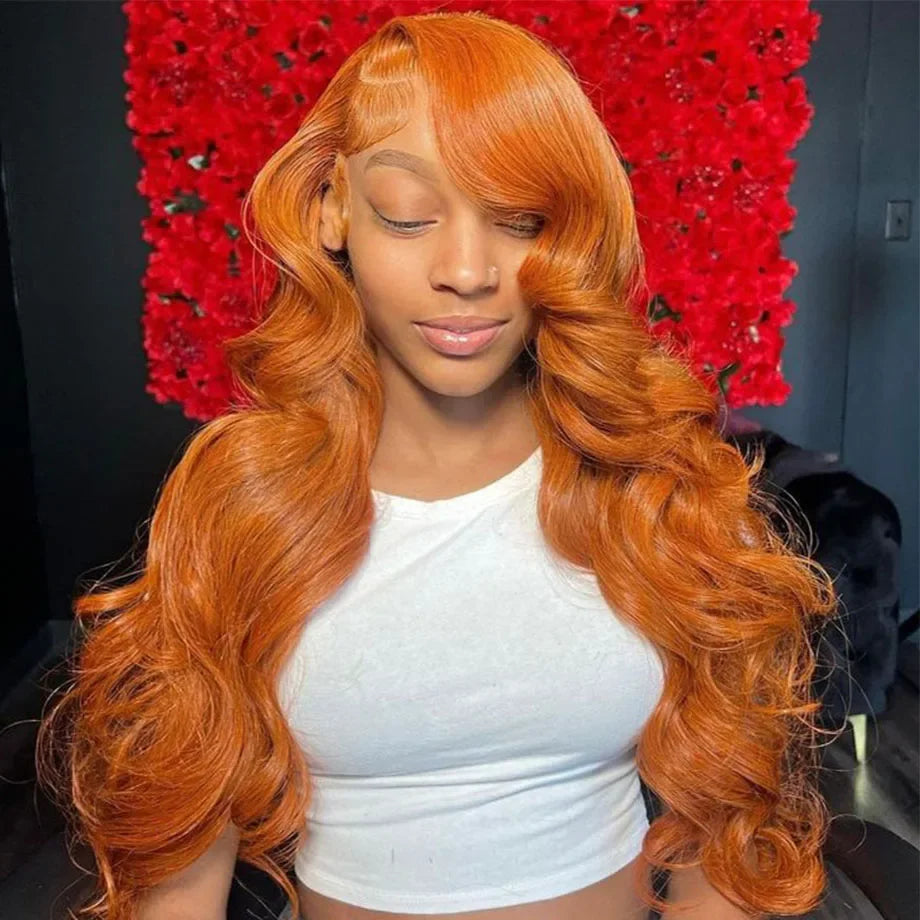 13x4 Body Wave Colored Orange Ginger Transparent Human Hair Wigs On Sale 13x6 HD Brazilian Lace Frontal Wig For Women