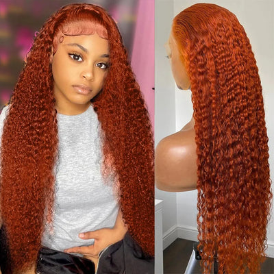 14-30 Inch Ginger Orange 13x6 Curly Lace Front Wigs Deep Curly Human Hair Wigs 13x4 HD Transparent Deep Wave Lace Frontal Wigs