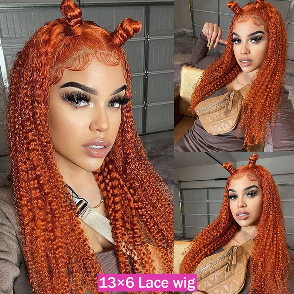 Hd Colored Ginger Orange Curly Lace Frontal Wig Deep Water Wave Lace Front Human Hair Wigs 30inch Brazilian Preplucked