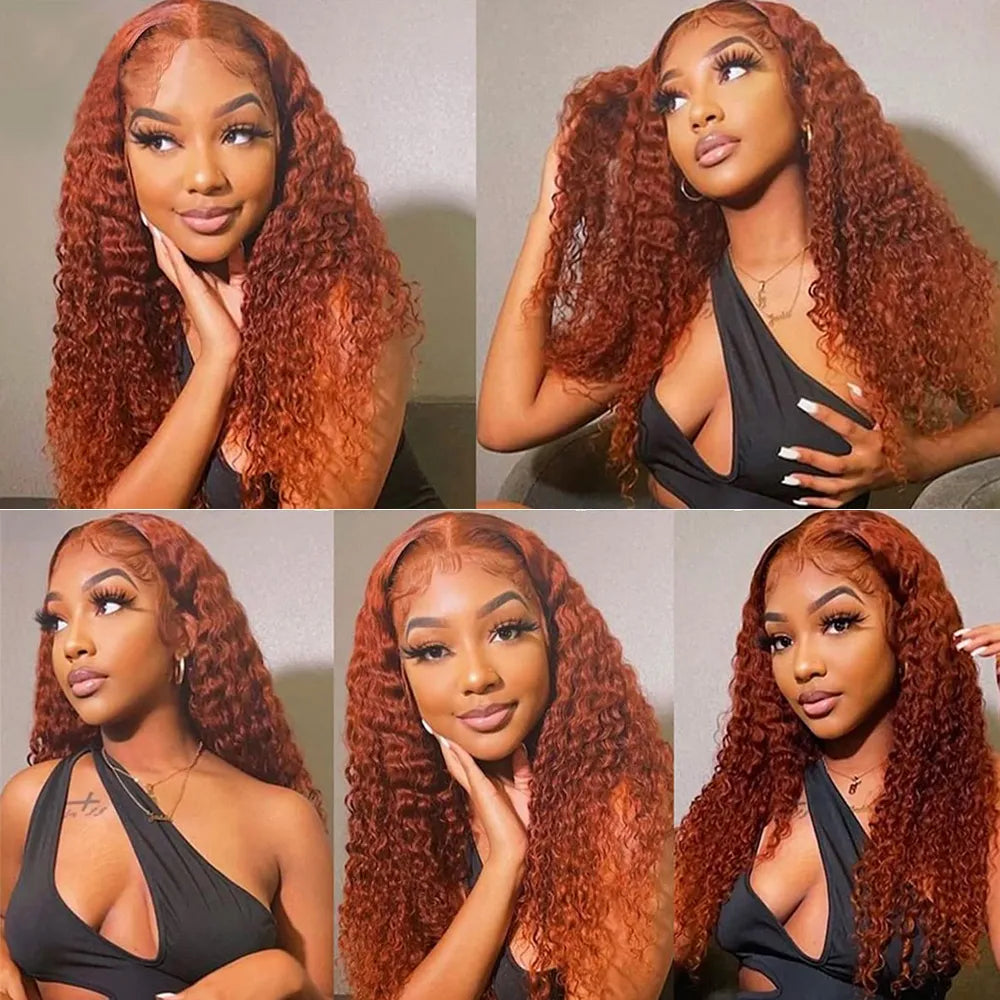 14-30 Inch Ginger Orange 13x6 Curly Lace Front Wigs Deep Curly Human Hair Wigs 13x4 HD Transparent Deep Wave Lace Frontal Wigs