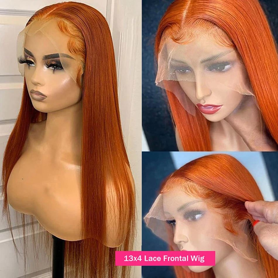 Kelily 4×4 5x5 Lace Closure Wig Ginger Orange Color Straight Human Virgin Hair Pre Plucked With Natural Baby Hair