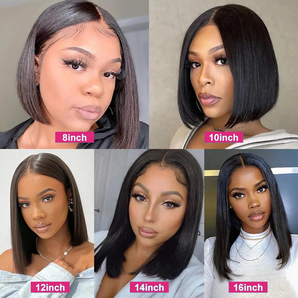 Kelily Glueless Straight Bob Wig Human Hair  Brazilian Pre Plucked T Part Short Wigs 4x4 Closure Bob Hair Wig