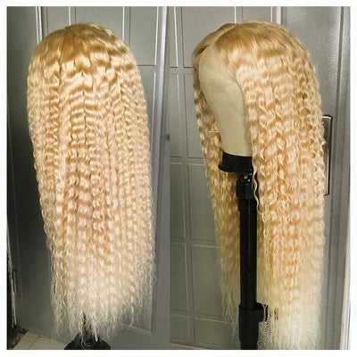 13x4 13x6 Deep Wave 613 Honey Blonde Curly Transparent Lace Frontal Wigs