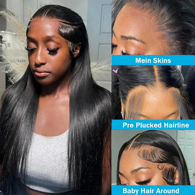 13x4 HD Full Lace Frontal Wigs Healthy Virgin Hair Pre Plucked With Natural Baby Hair For Women